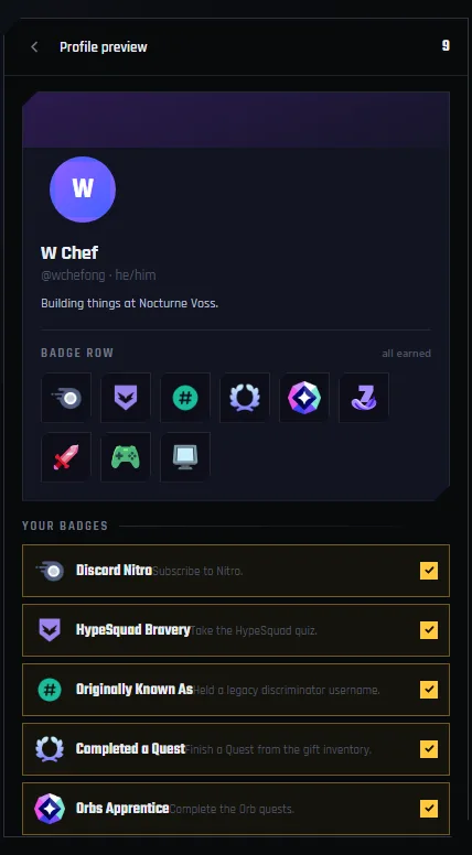 Badge Previewer for Discord. Profile preview
