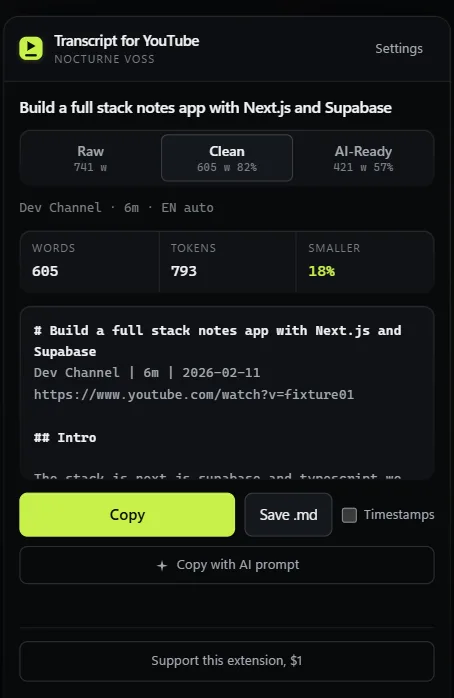 Transcript for YouTube. Clean mode